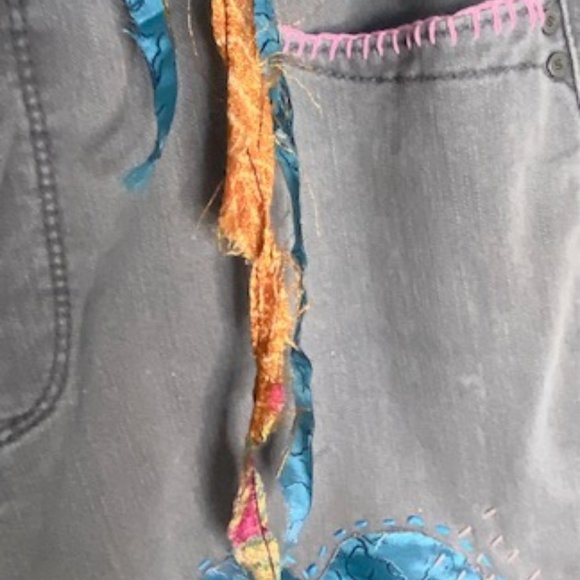 Upcycled Grey Jeans/recycled jeans/embellished jeans/reworked jeans - Picture 4 of 8